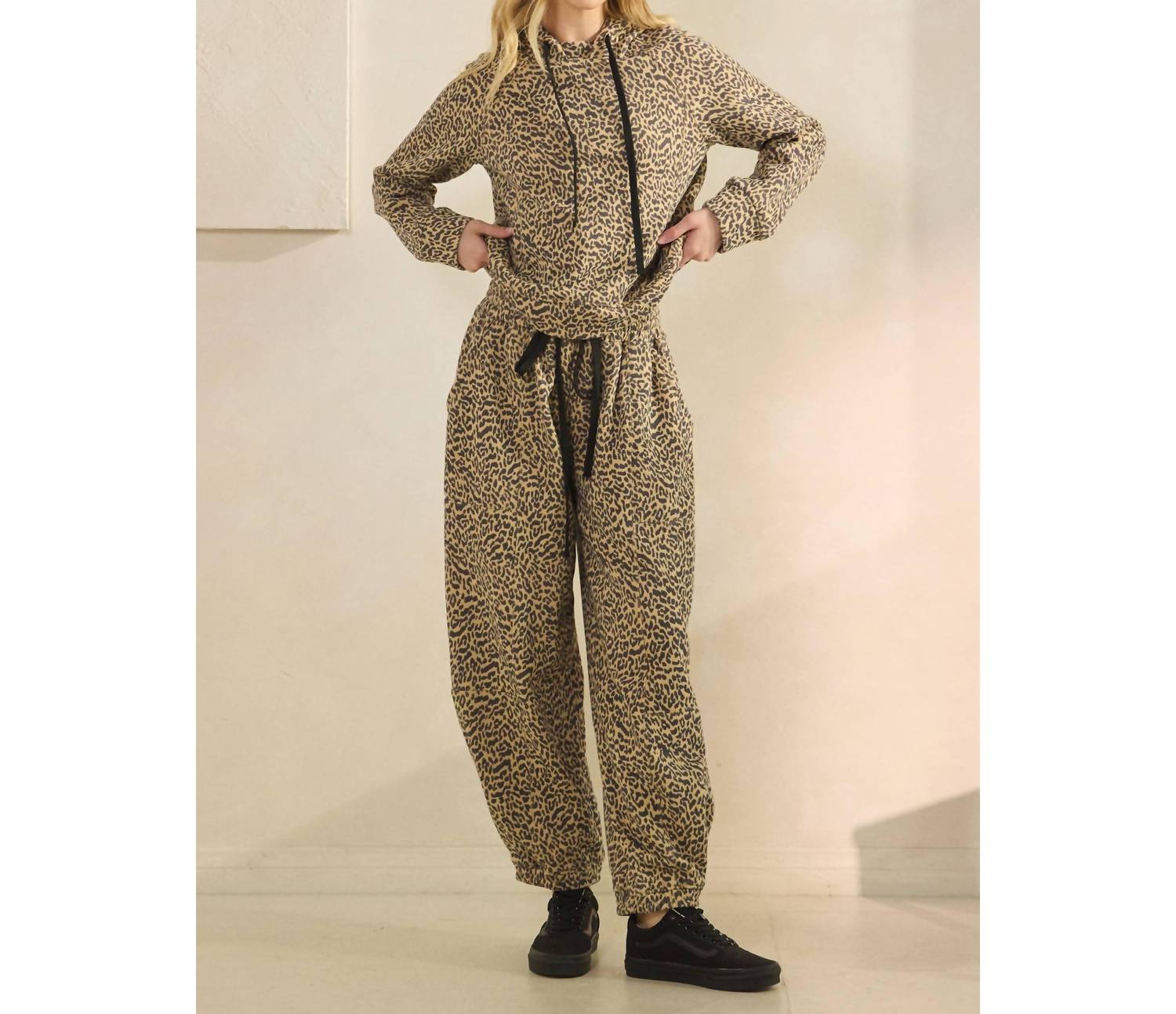Veveret Leopard French Terry Hoodie in brown - women's top - view 5