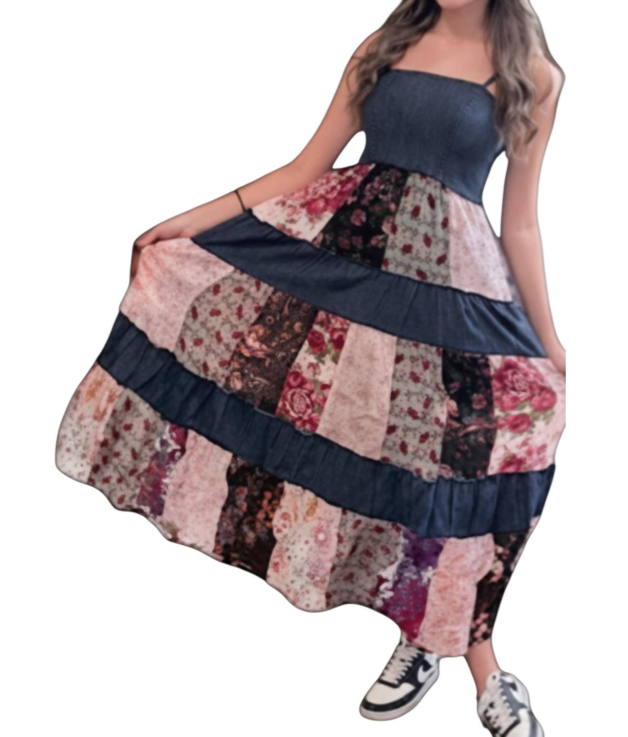 Young Threads - Sleeveless Patchwork Maxi Dress