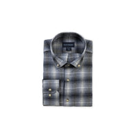 Scott Barber Men's Long Sleeve Ombre Plaid Shirt in navy heather - men's long sleeve top