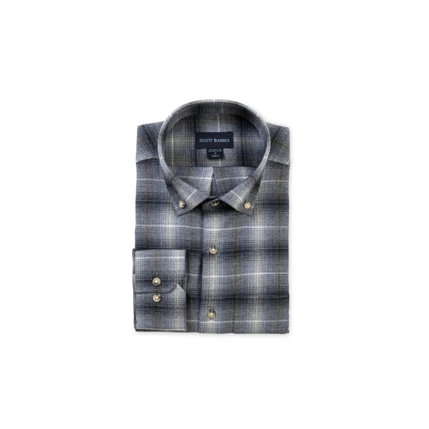 Scott Barber Men's Long Sleeve Ombre Plaid Shirt in navy heather - men's long sleeve top