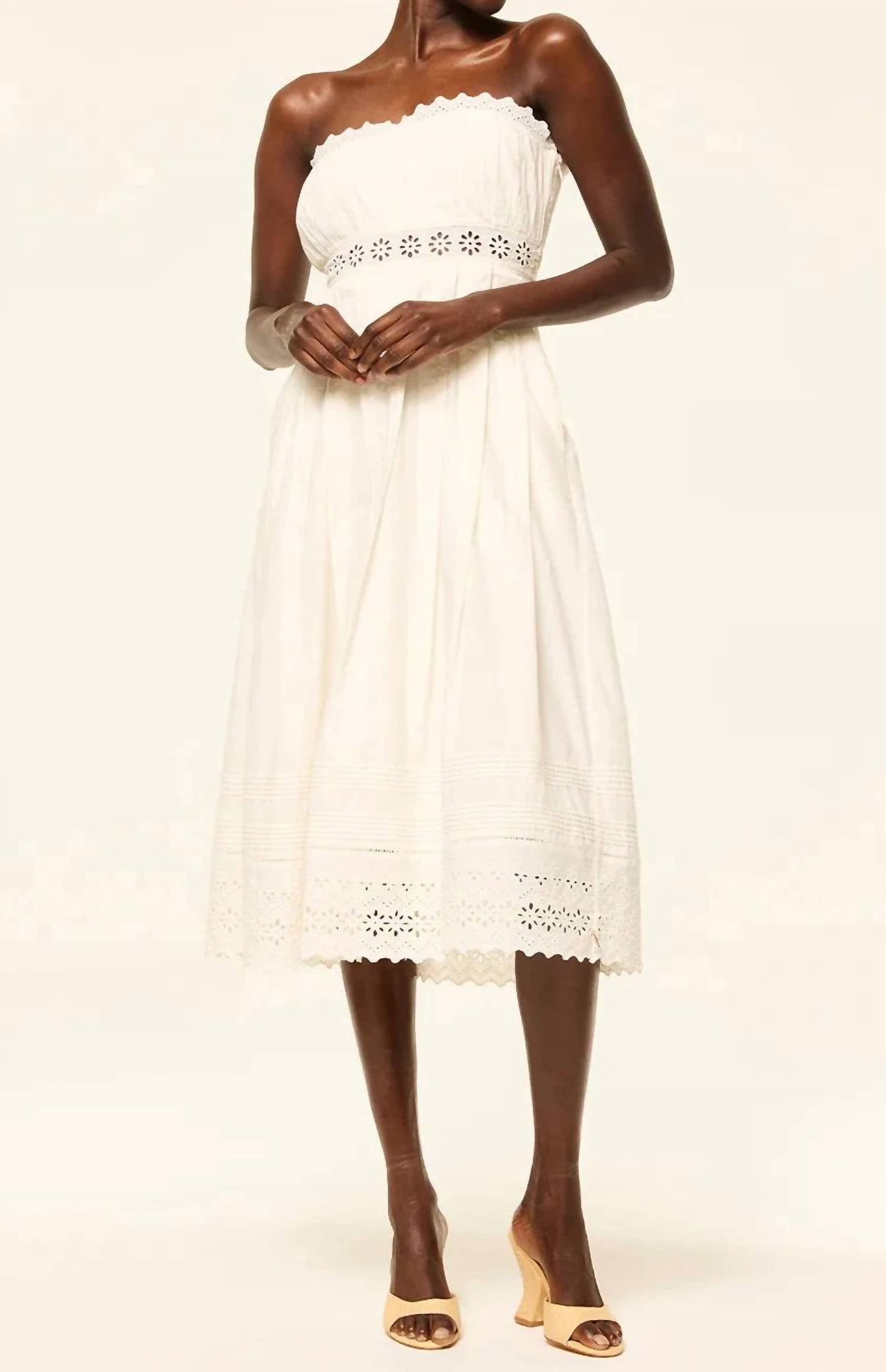 Misa Los Angeles - Persis Strapless Eyelet Cotton Midi Dress
