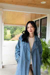 Q2 Stars Hollow Denim Trench Coat in blue - women's jacket