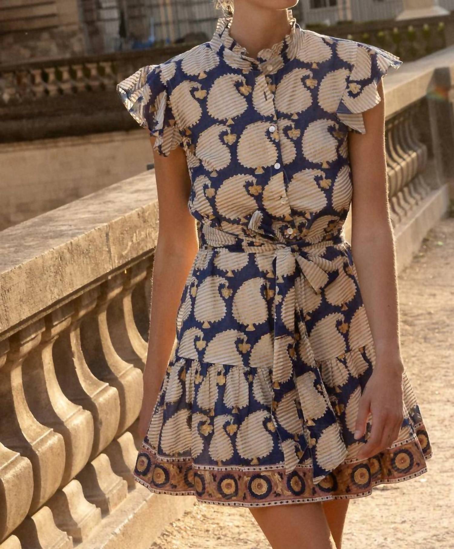 Oliphant - Agra Ruffle Collar Button Mini Dress