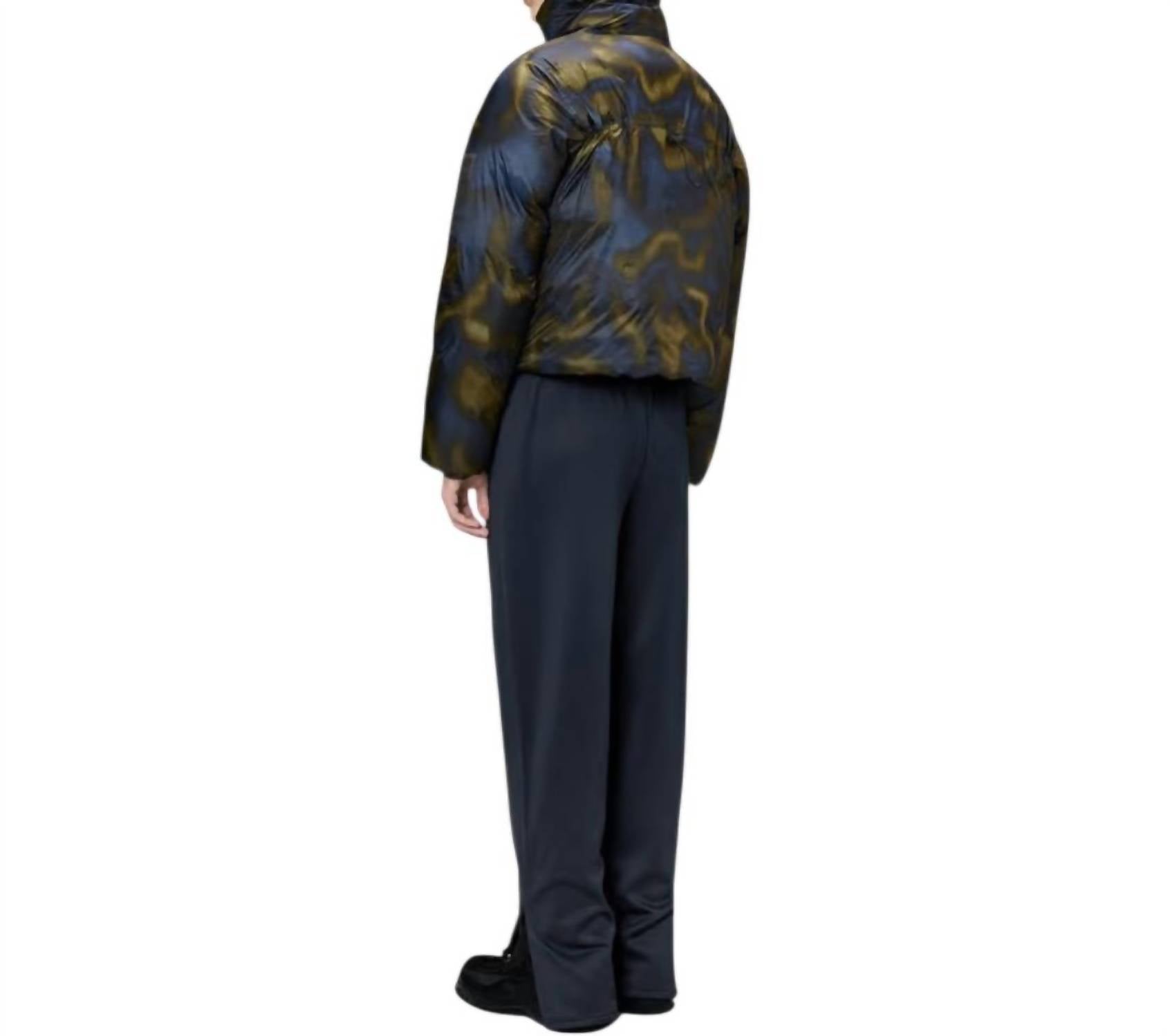 Rains Unisex Kevo Short Puffer Jacket in blue green - men's jacket - alternate view