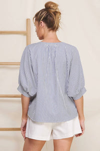 Allie Rose - Olga Pinstripe Seersucker Dolman Blouse