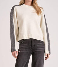 ELAN Crewneck Colorblock Sweater in grey white - women's sweater