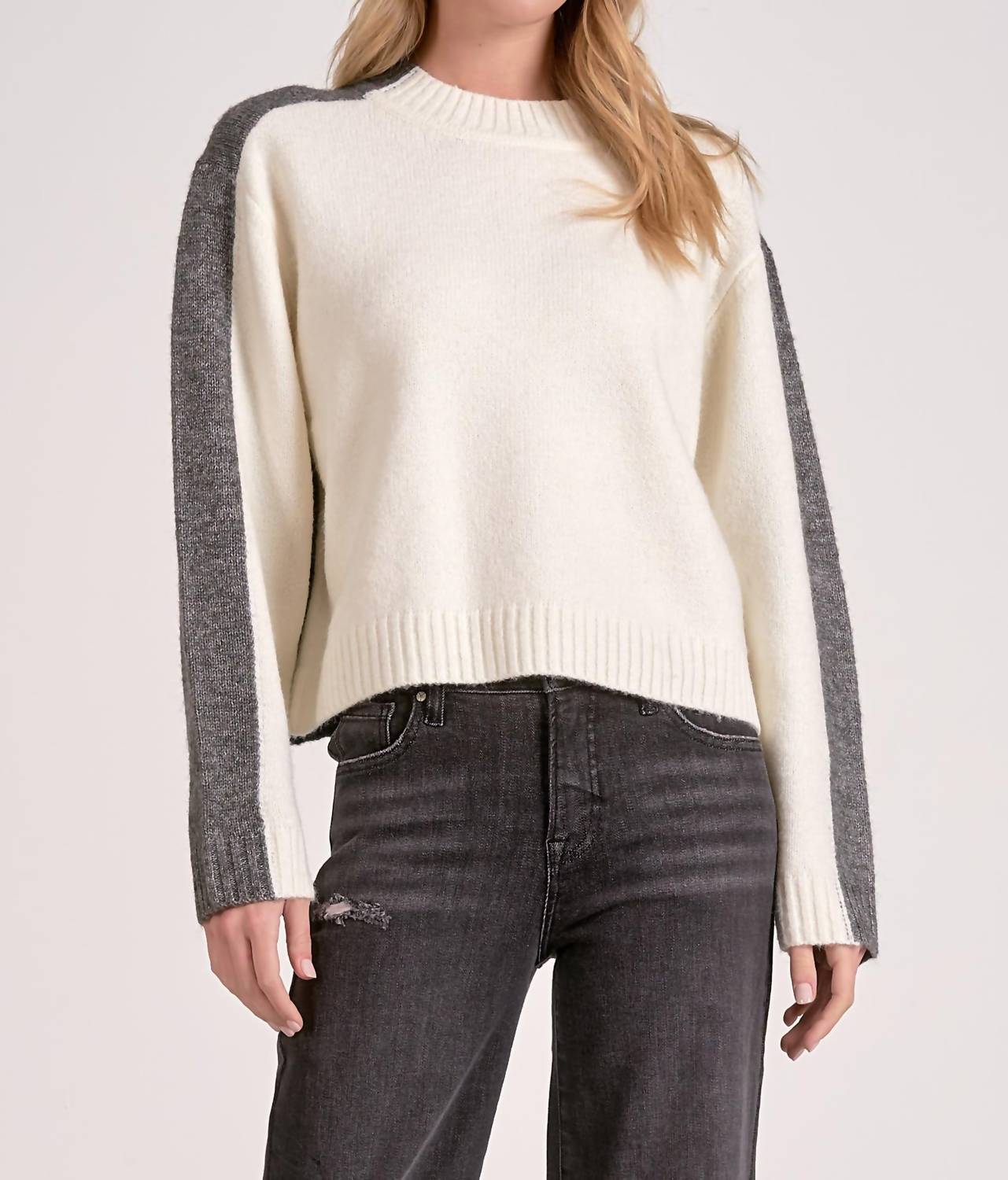 ELAN Crewneck Colorblock Sweater in grey white - women's sweater
