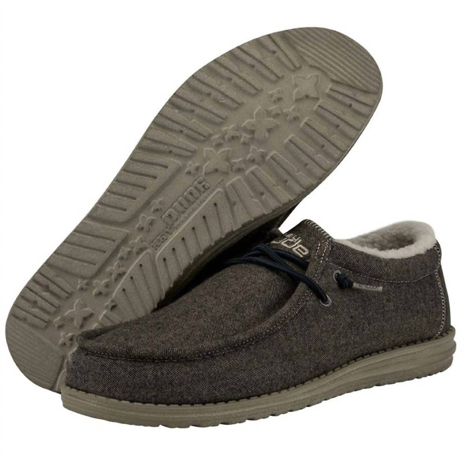 HEY DUDE Men's Walley Moccasin in herringbone chocolate - men's loafer - detail view