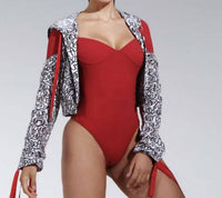 The Athletic Side Of Us Lady Liberty Long Sleeve Ribbed Leotard – Sustainable Cotton in burgundy - women's shirt - alternate view