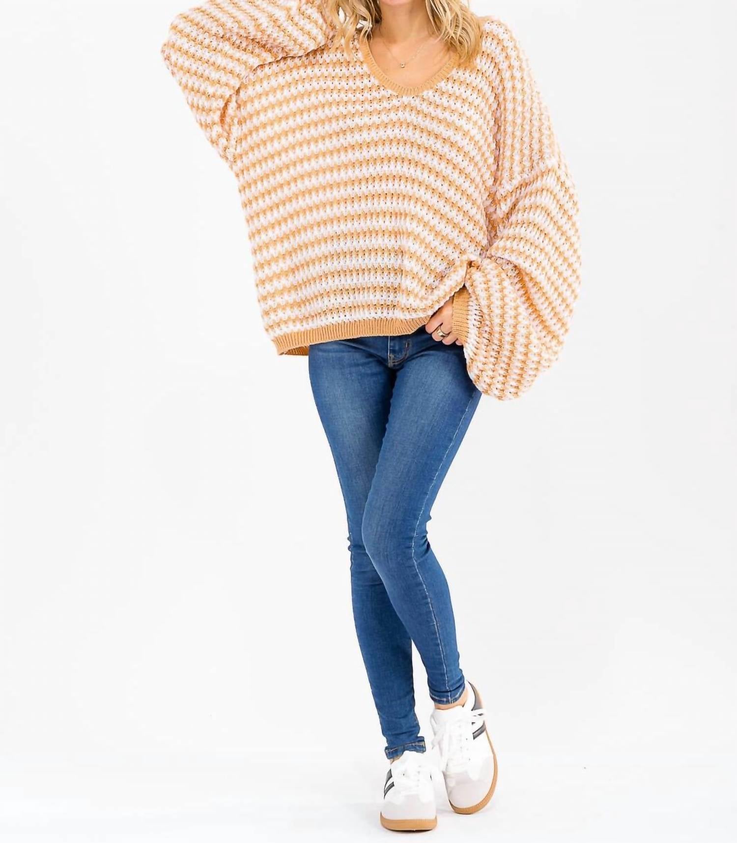 Little Secret Of Mine - Balloon Long Sleeves Stripe Sweater