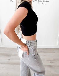 Nikibiki - Cap Sleeve Ribbed Crop Tee