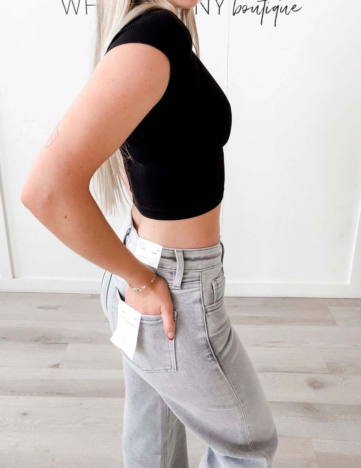 Nikibiki - Cap Sleeve Ribbed Crop Tee