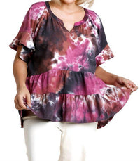 Umgee - Tie Dye Mandarin Tiered Ruffle Top