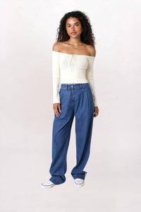 Olivaceous - OFF SHOULDER SWEATER WITH TIES