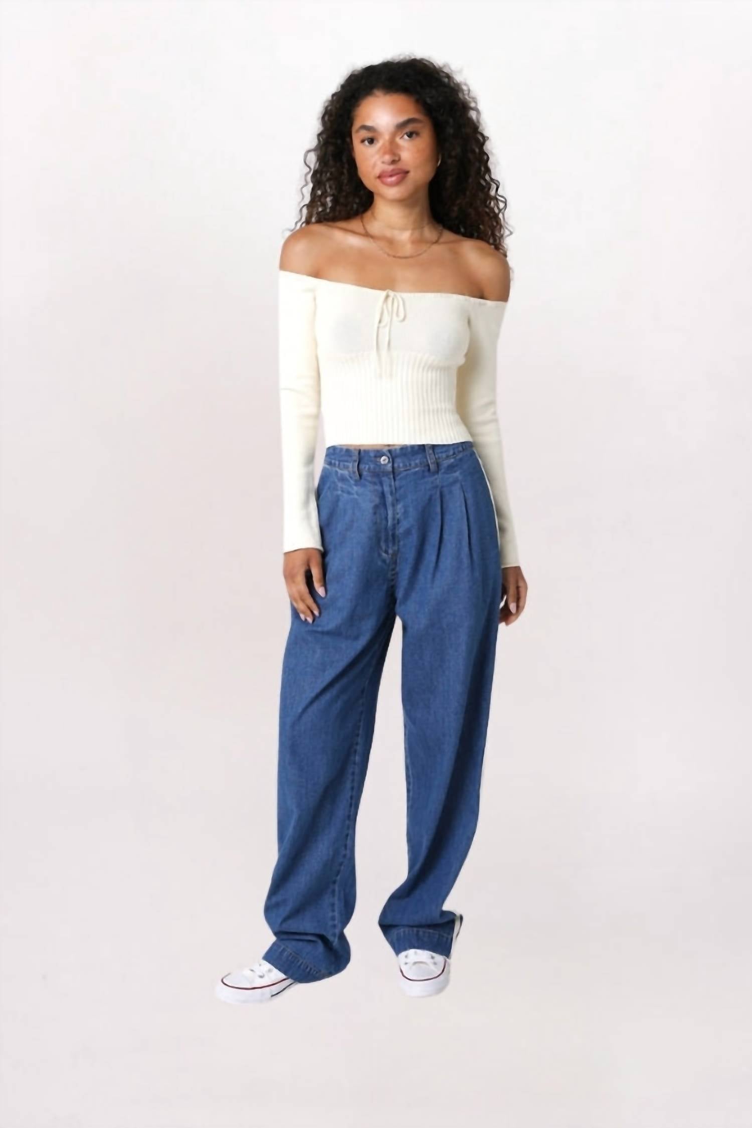 Olivaceous - OFF SHOULDER SWEATER WITH TIES