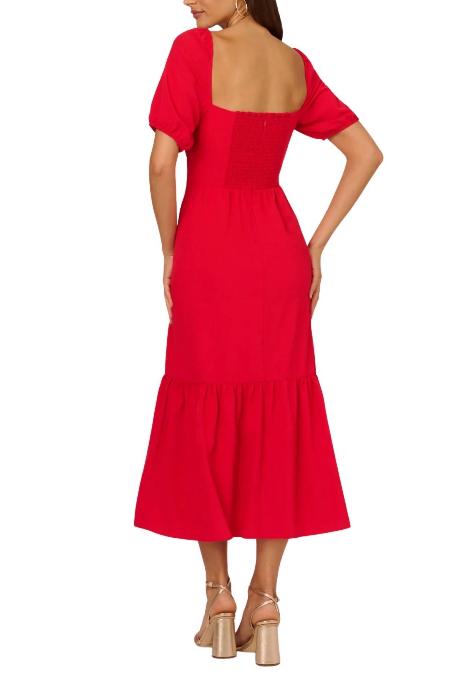 Adrianna Papell - Solid Sweetheart Neckline Midi Dress