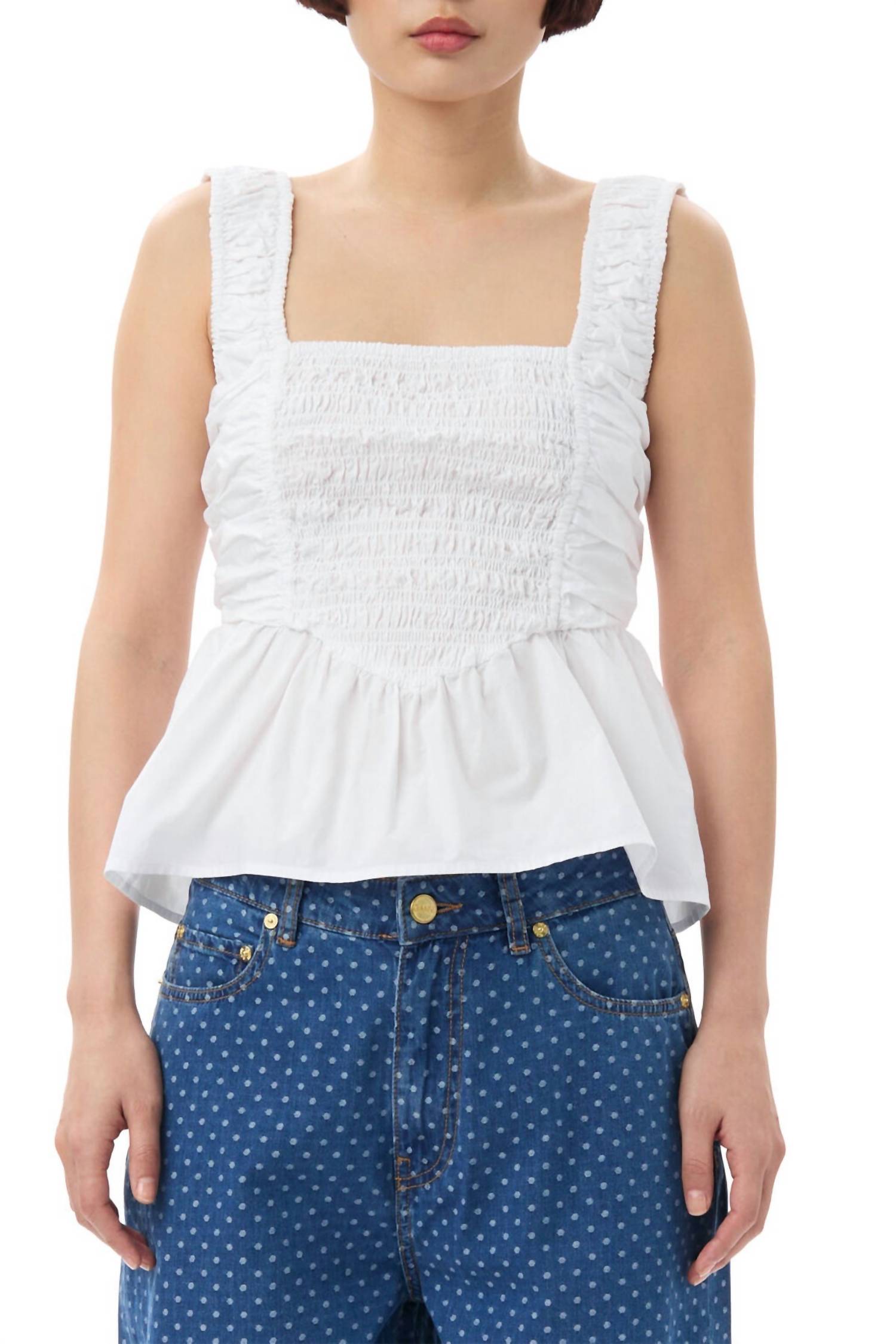 Ganni - Cotton Poplin Smock Strap Blouse