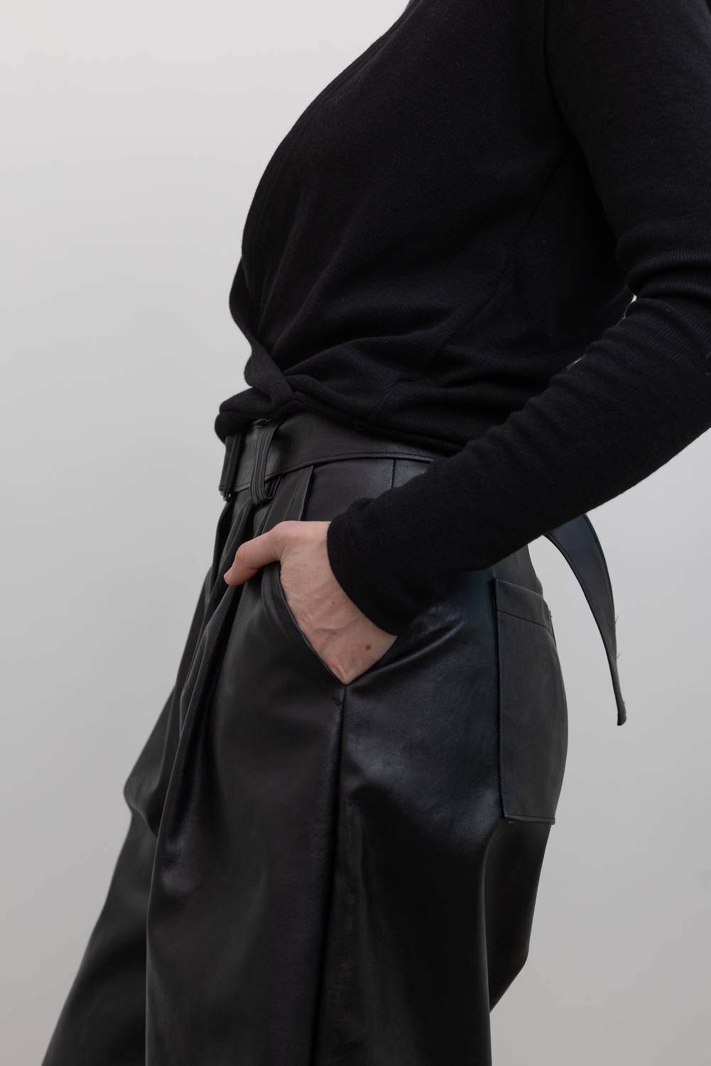 Collective Vegan Leather Belted Bermuda Shorts in black - women's shorts - view 7
