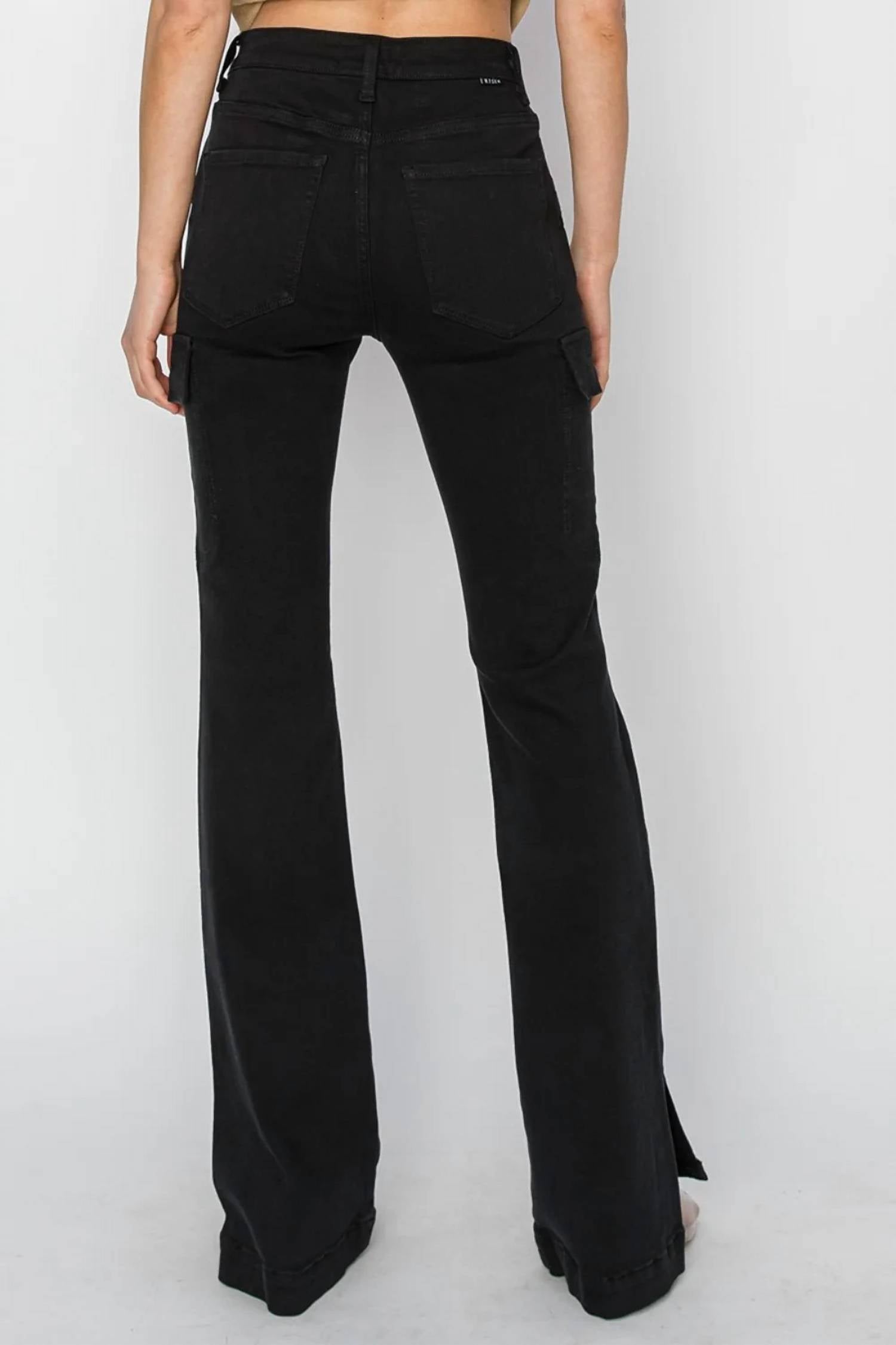 Risen - High Rise Color Cargo Slit Hem Bootcut Pant