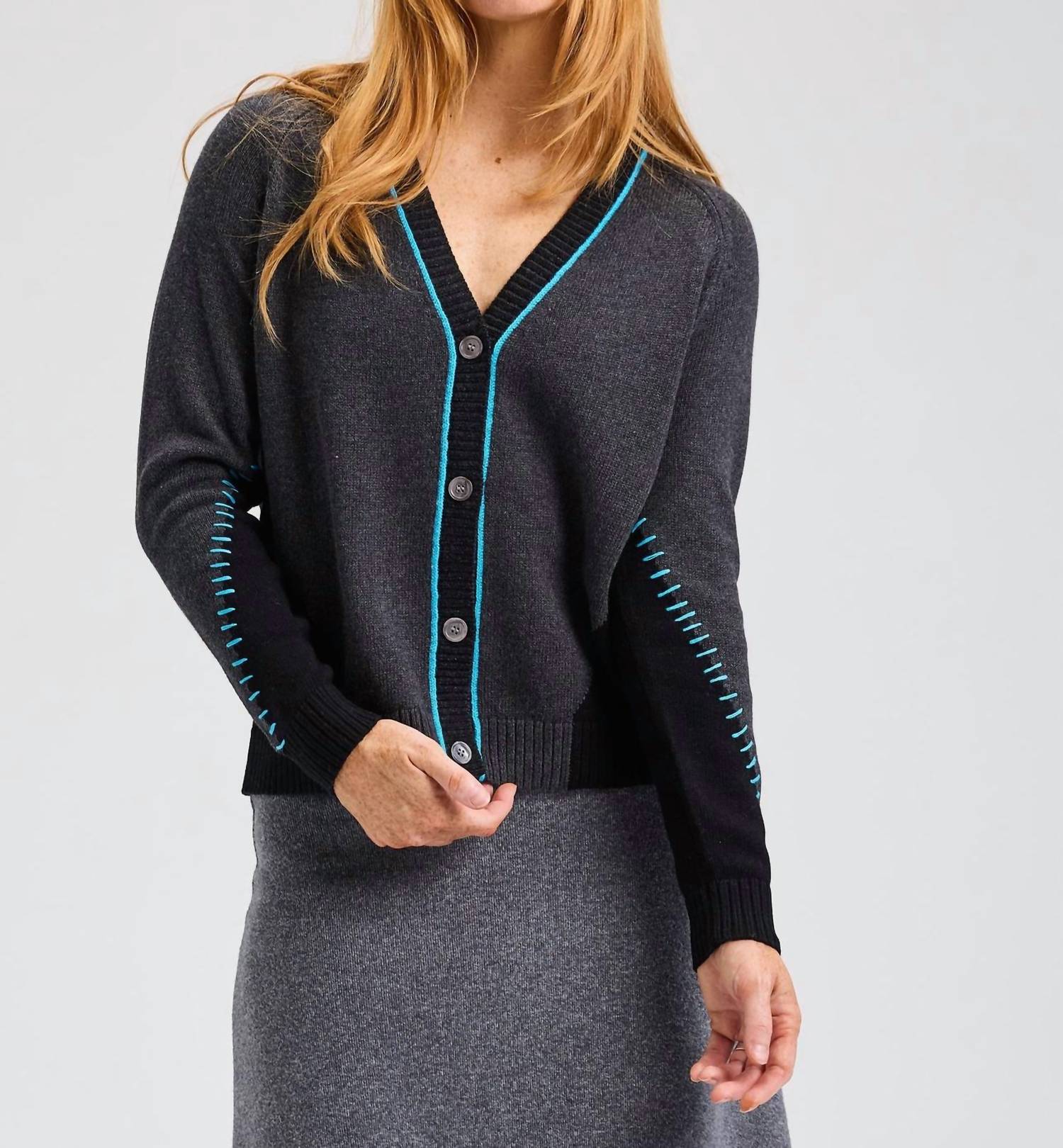 ZAKET & PLOVER Panelled Button Stitch Cardigan in chambray - women's cardigan
