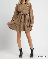 Umgee - Jacquard Tie Waist Shirt Dress