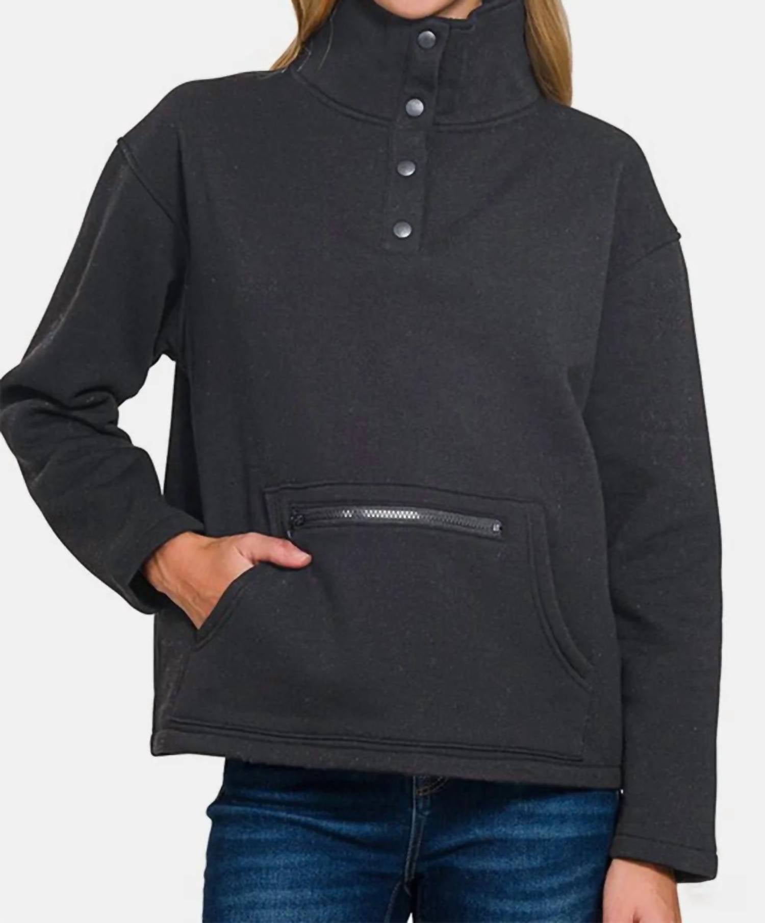 Zenana - Turtleneck Half Snap Fleece Sweatshirt