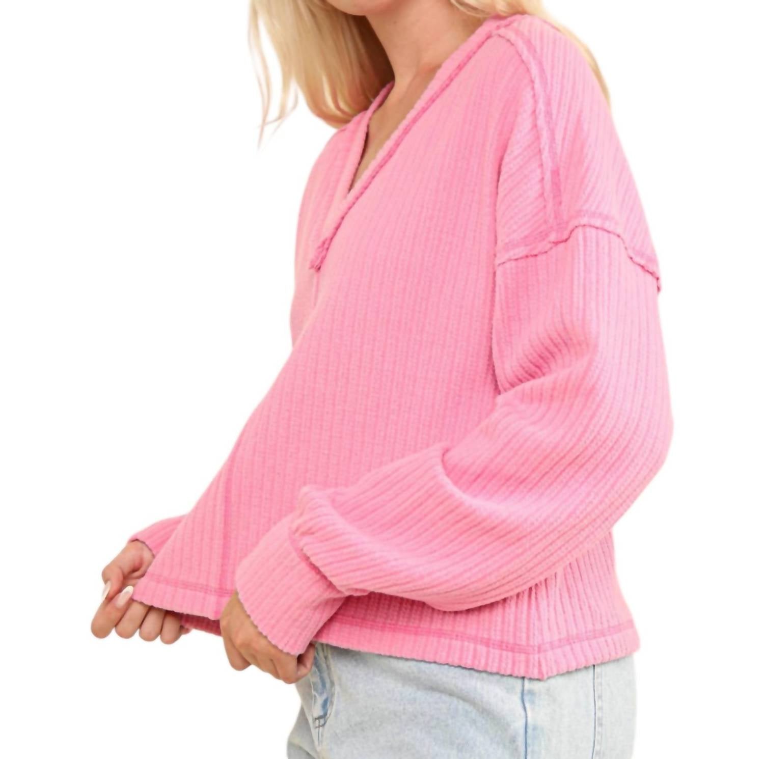Very J - Vneck Raw Hem Cozy Sweater