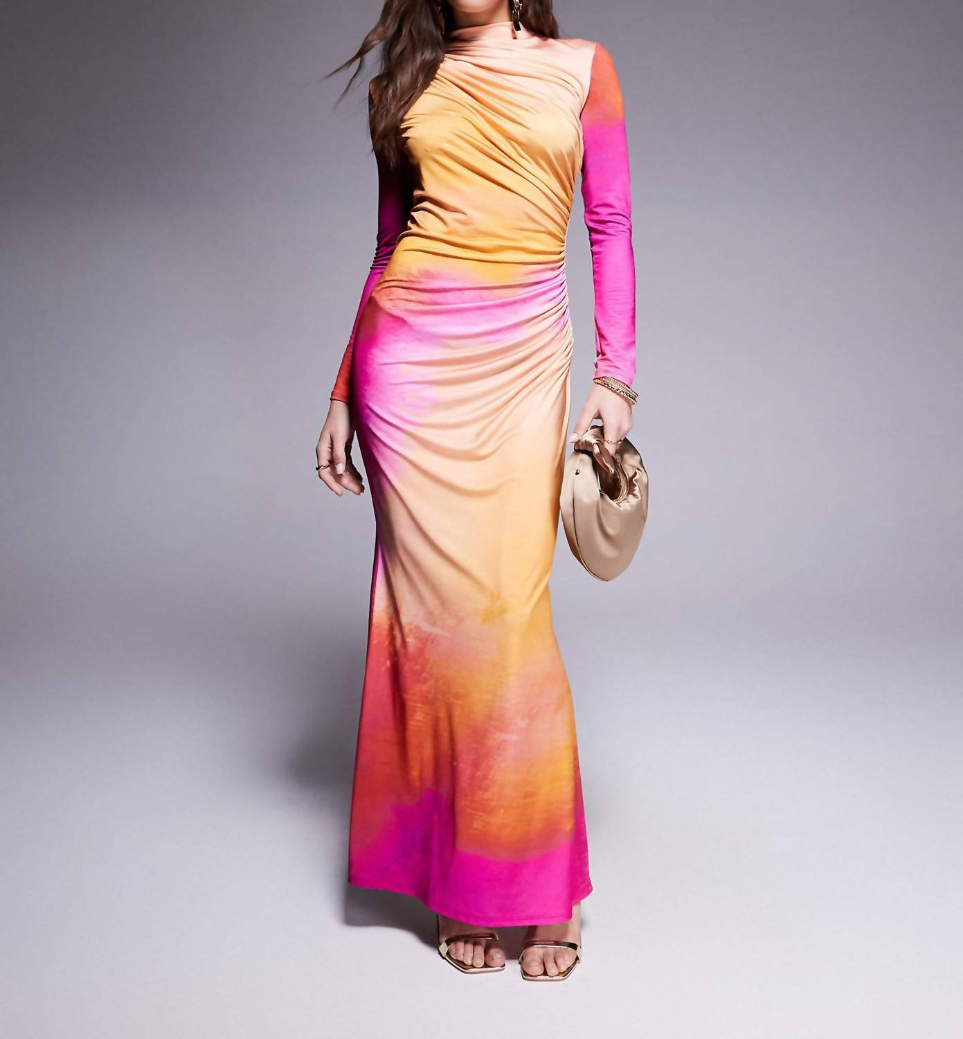 Daska - Ruched Blur Print Maxi Dress