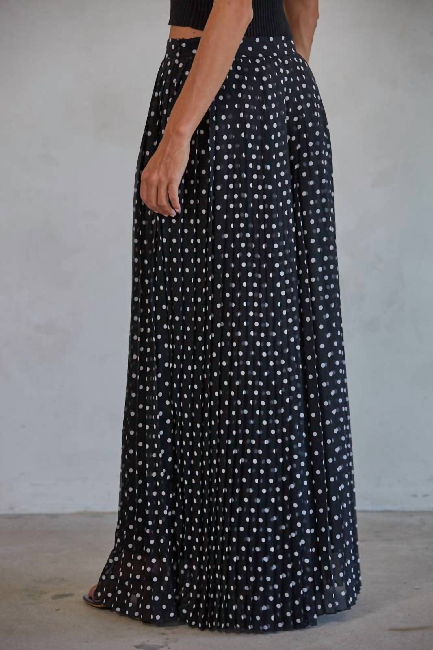 By Together Polka Dot Pleated Wide Leg Pants in black - women's pants - alternate view