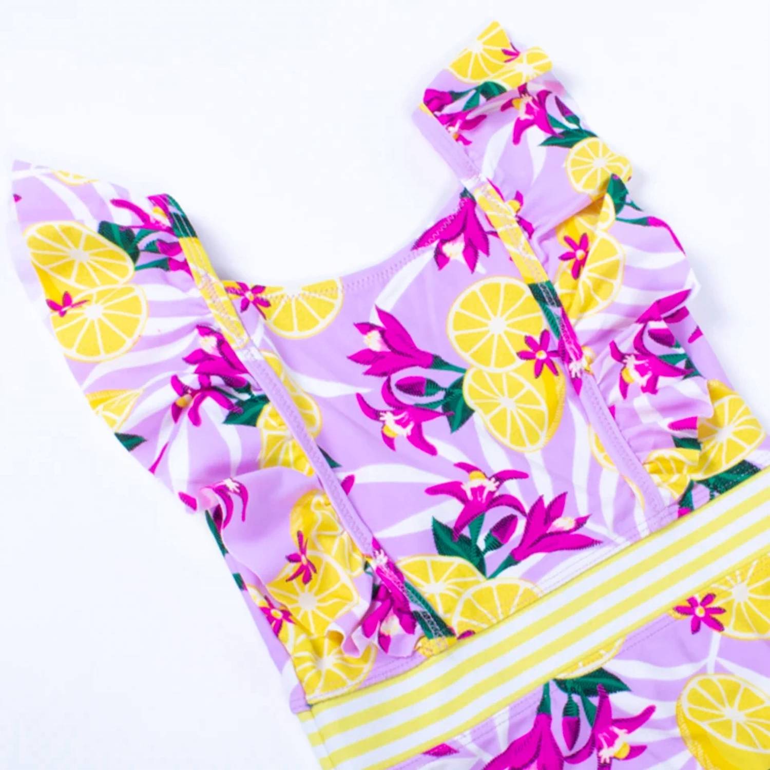 Shade Critters - Girl's Tropical Lemons One Piece Ruffle Sleeve Swimsuit