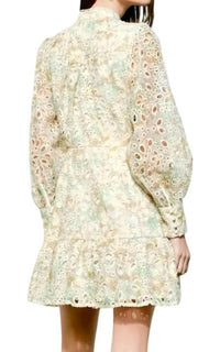INA Fashion Romantic Floral Lace Eyelet Dress in sage green - women's dress - alternate view