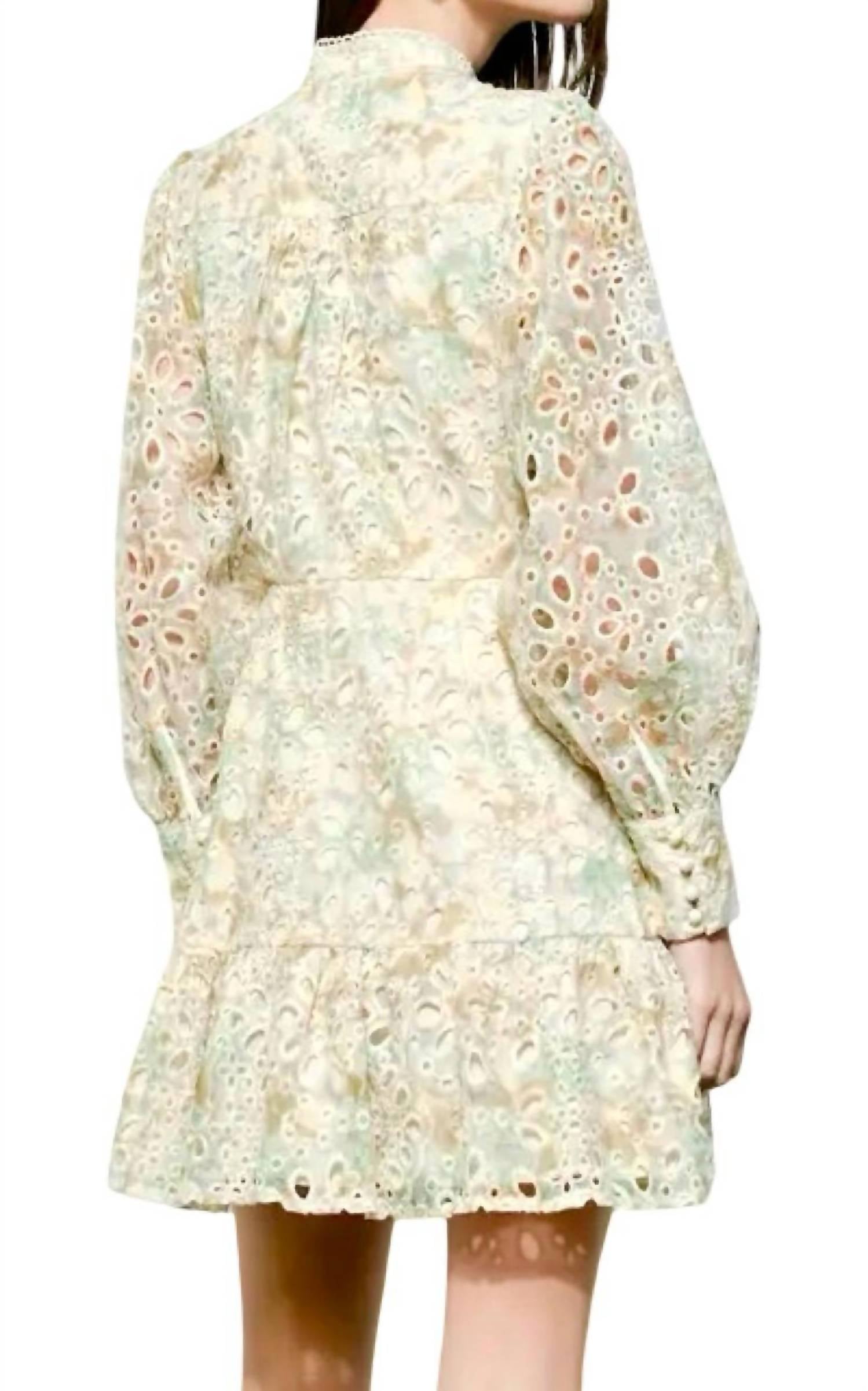 INA Fashion Romantic Floral Lace Eyelet Dress in sage green - women's dress - alternate view