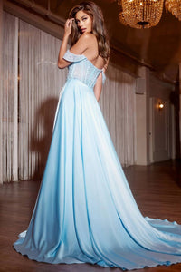 JOVANI Off Shoulder Beads Embellished Prom Gown in blue - women's dress - alternate view