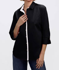 Foxcroft - Charlie White Trim 3/4 Sleeve Shirt