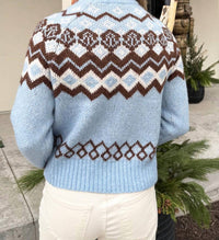 current air Fair Isle Crew Neck Sweater in smoke blue multi - women's sweater - alternate view
