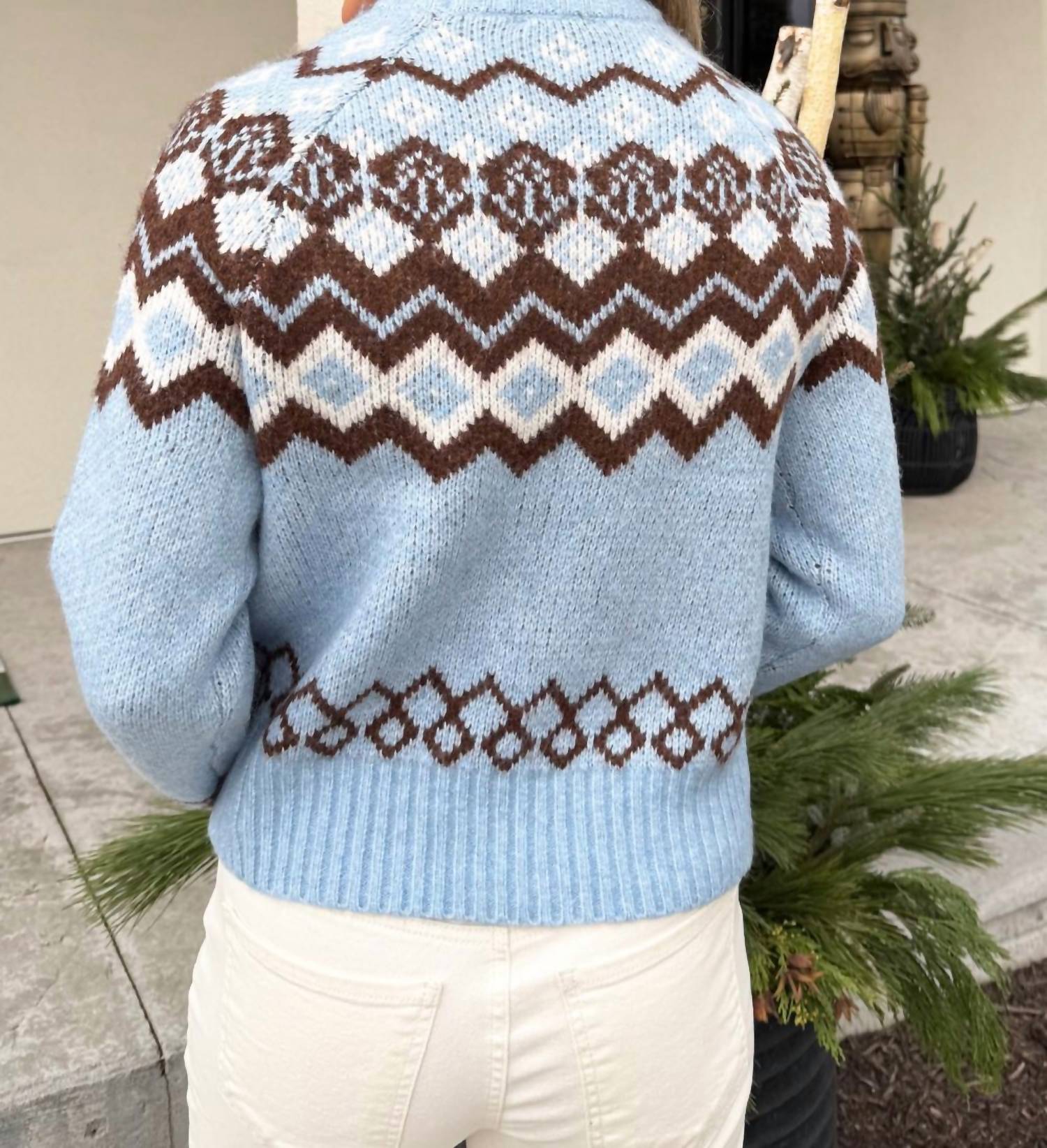 current air Fair Isle Crew Neck Sweater in smoke blue multi - women's sweater - alternate view