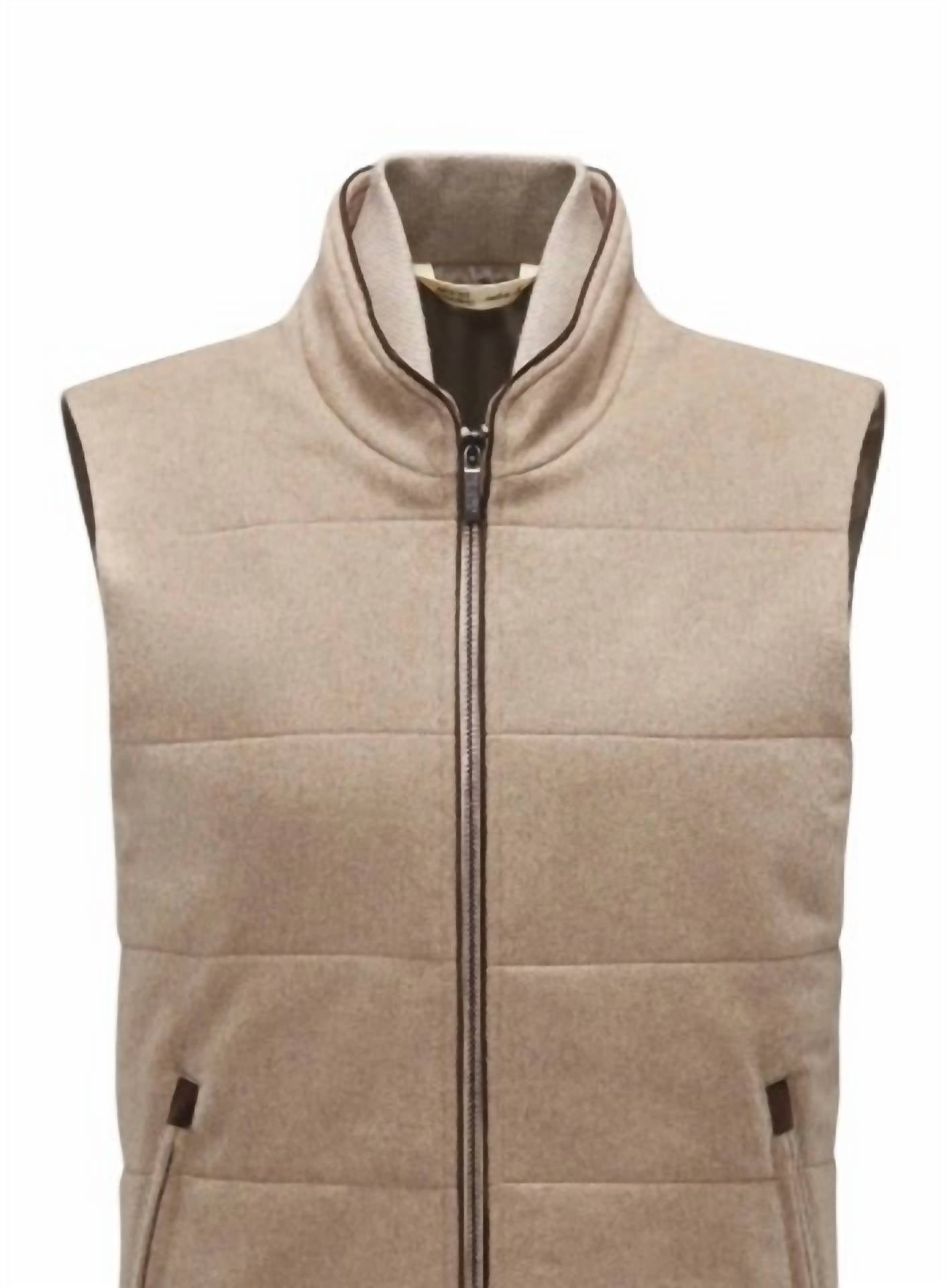 Maurizio Baldassari Men's Cashmere Outdoor Gilet in beige - men's jacket - detail view
