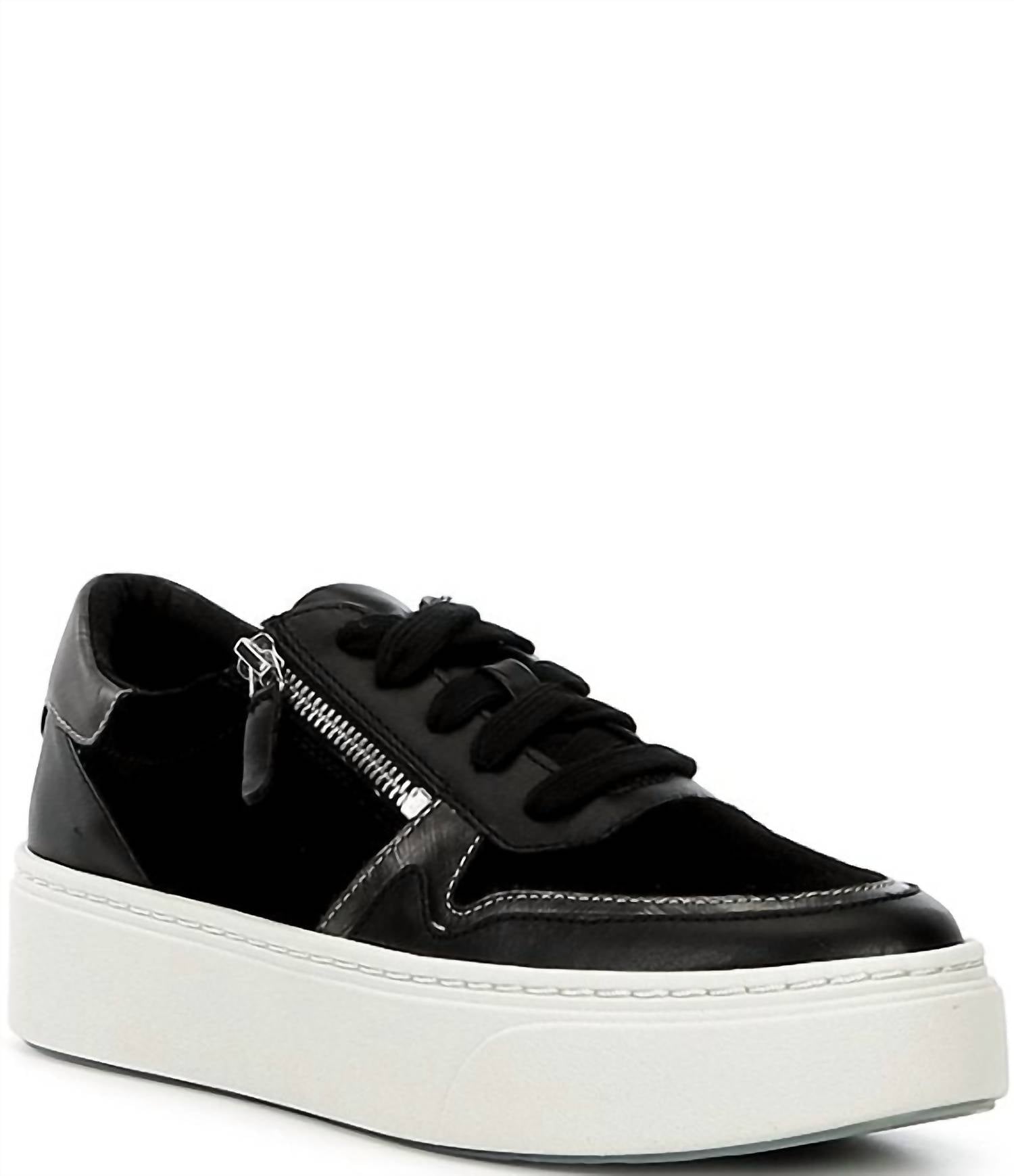 Aetrex Women's Leigh Suede Side Zip Platform Sneakers in black - women's sneaker