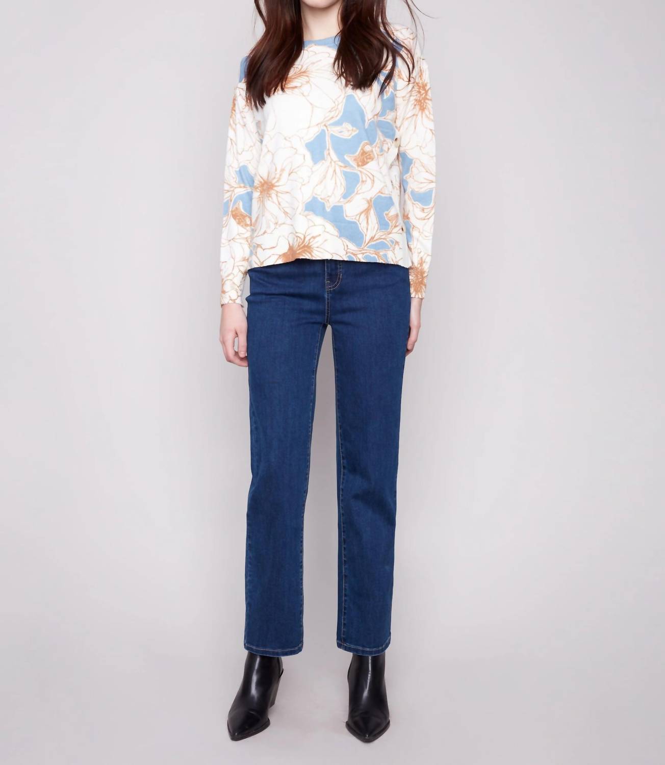 Charlie B - Printed Sweater With Side Buttons