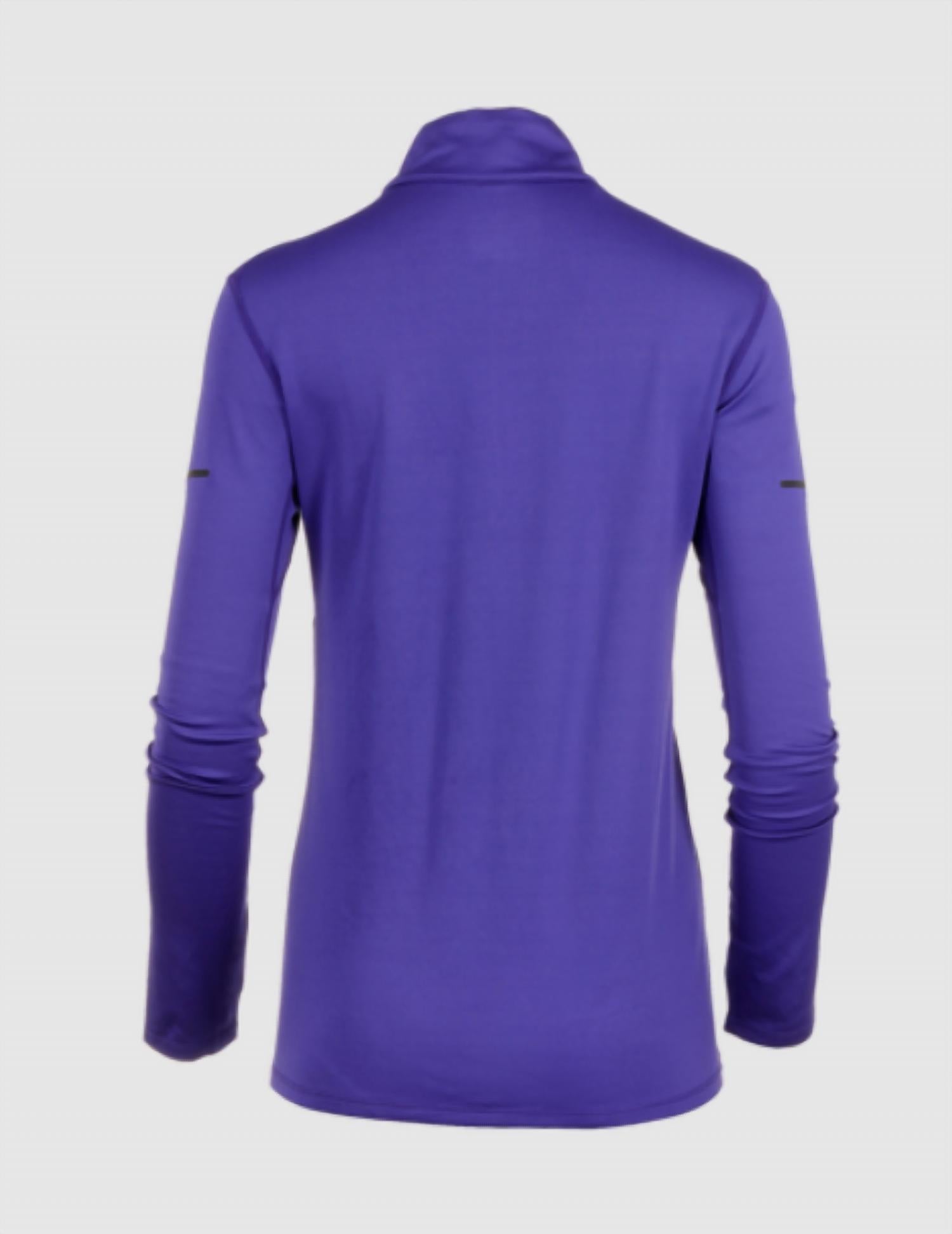 MIZUNO Women's Breath Thermal Half Zip Long Sleeve Top in deep blue - women's long sleeve top - detail view