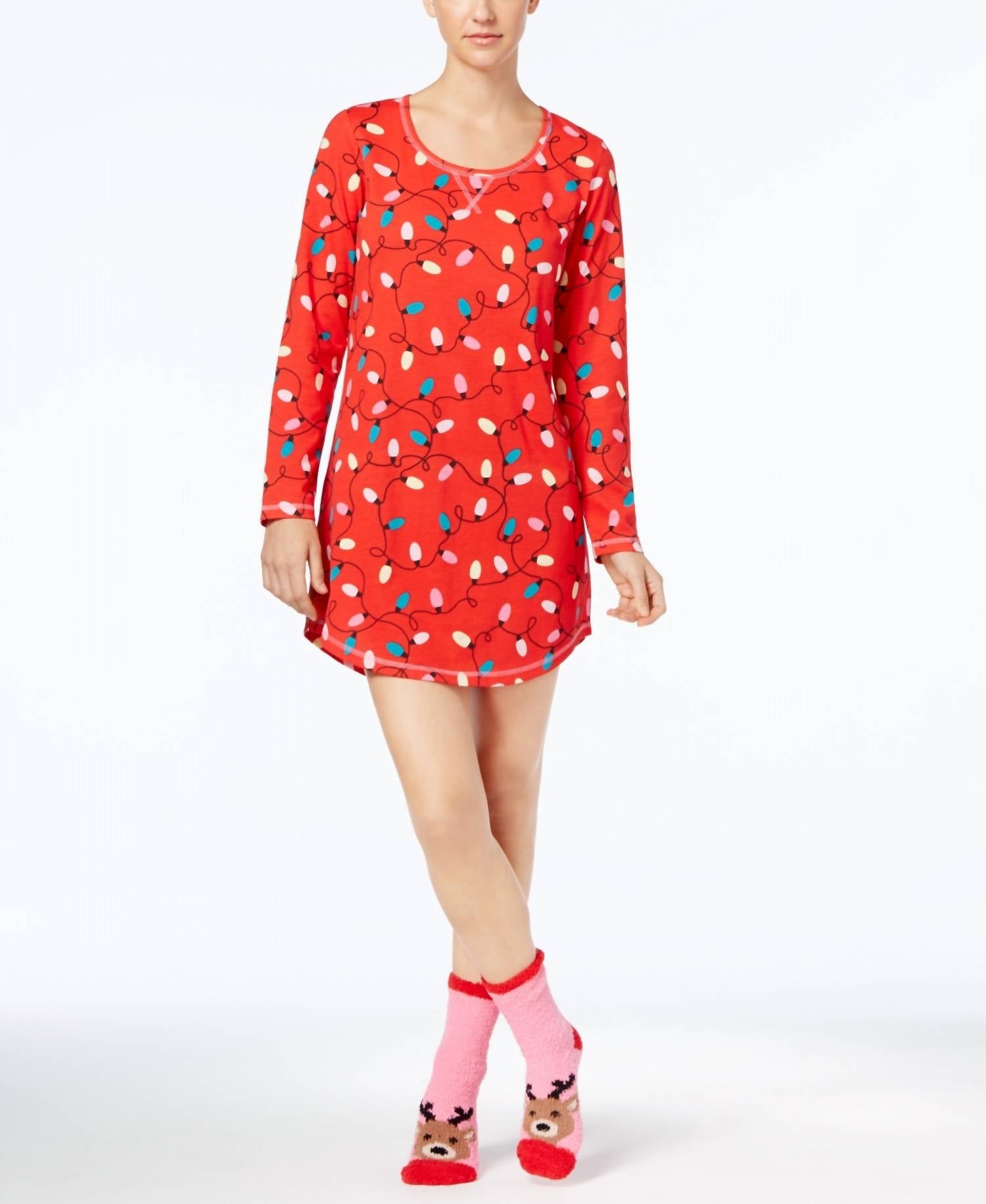 Jenni By Jennifer Moore - Women's Sleepwear Graphic Sleepshirt With Socks 2 Piece Set