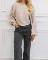 Zenana - Staple Moment Boat Neck Balloon Sleeve Sweater