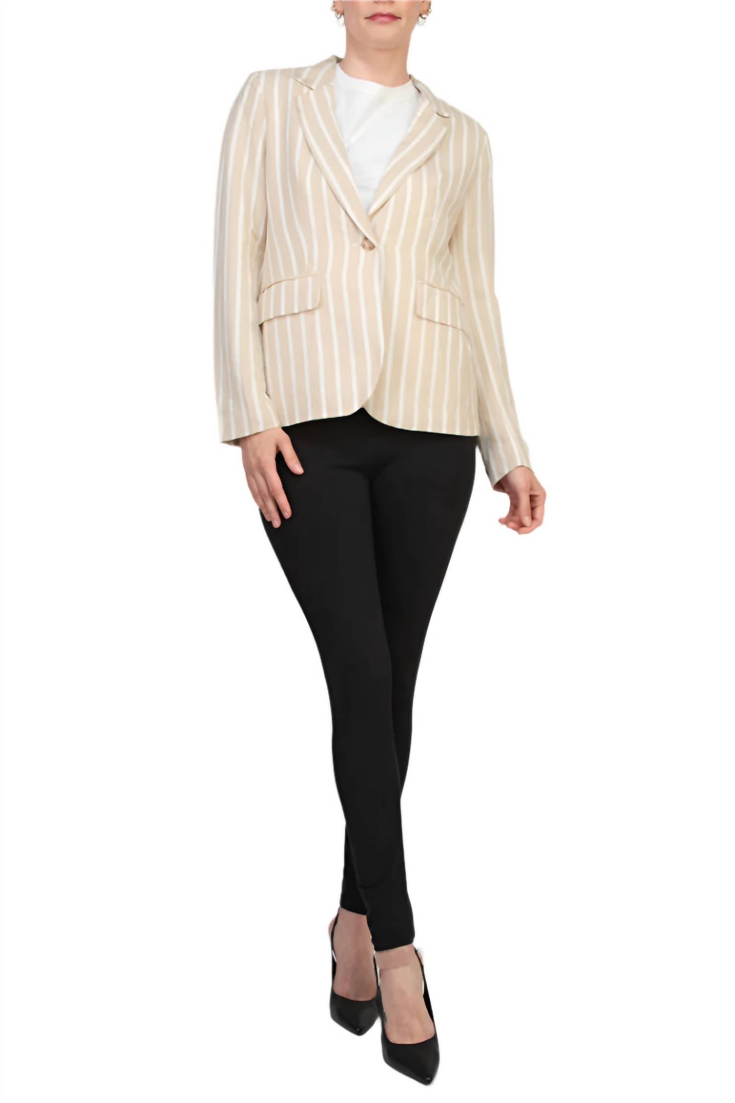 Philosophy - Women's Notched Collar Long Sleeve Linen Cotton Blend Blazer