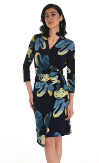 Frank Lyman - Floral Print Faux Wrap Dress With Buckle