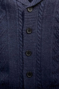 Viyella - Men's Shawl Collar Wool Blend Button-front Cable Knit Cardigan Sweater
