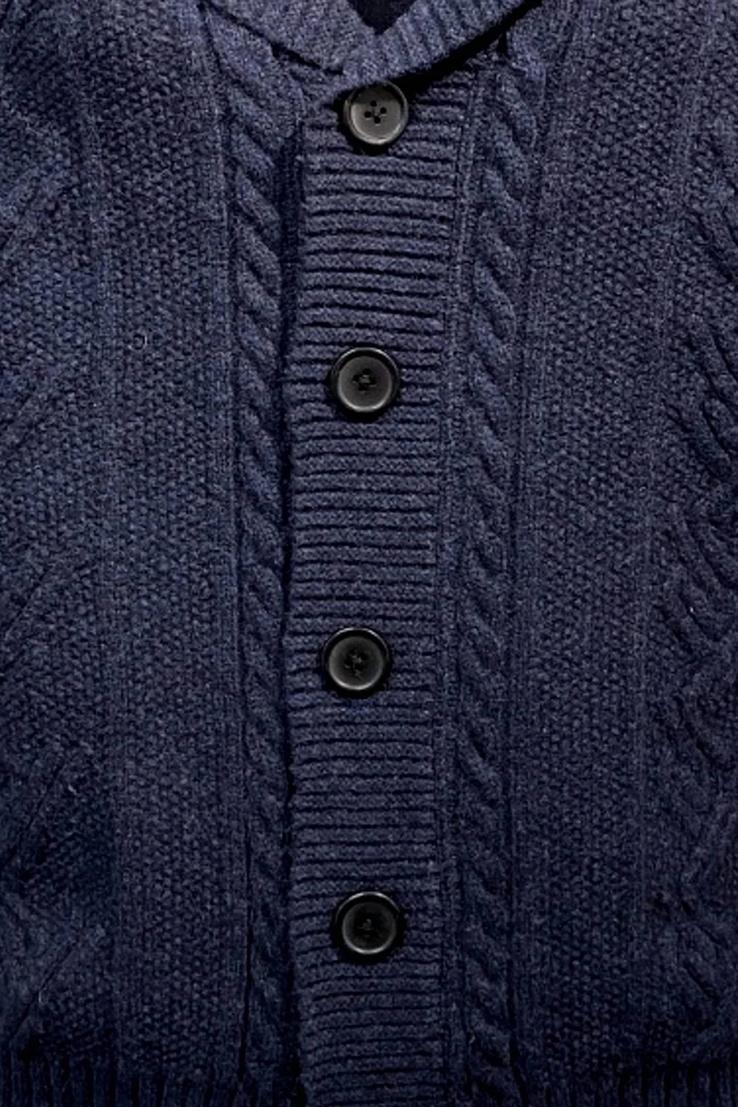 Viyella - Men's Shawl Collar Wool Blend Button-front Cable Knit Cardigan Sweater