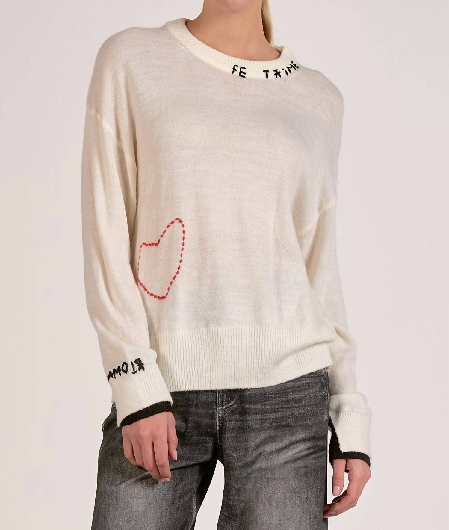 ELAN Amour Simple Stitch Sweater in white - women's sweater