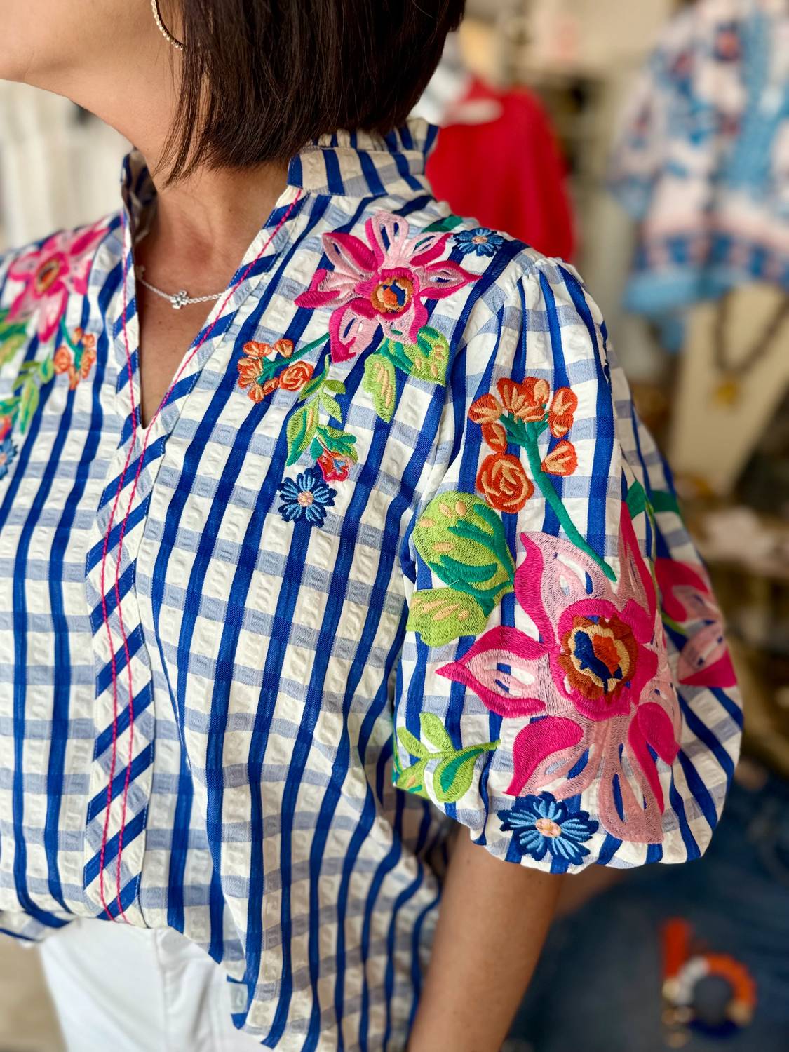 Thml - Puff Sleeve Embroidery Textured Top