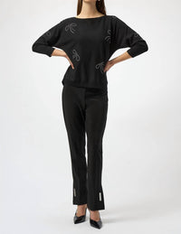 Joseph Ribkoff - Jewel Embellished Boat Neck Pullover Top