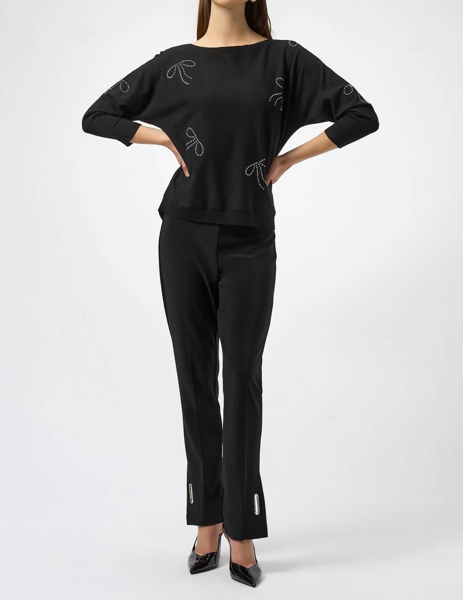Joseph Ribkoff - Jewel Embellished Boat Neck Pullover Top